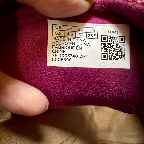 pink TOMS heeled peep-toes w/ zip closure & geometric pattern, women's size 6.5 - Picture 10 of 11